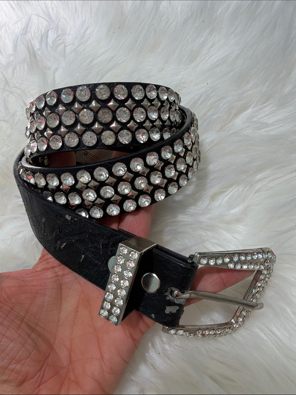 MMS Design Studio Black Belt with Silver Rhinestones